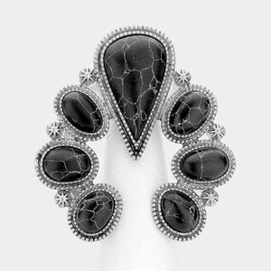 Natural Stone Black Squash Blossom Stretch Ring
